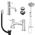 Chrome Basin Mixer Tap, Bath Filler and Rigid Riser Shower with Slotted Basin and Bath Waste