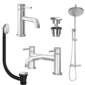 Chrome Basin Mixer Tap, Bath Filler and Rigid Riser Shower with Universal Basin and Bath Waste