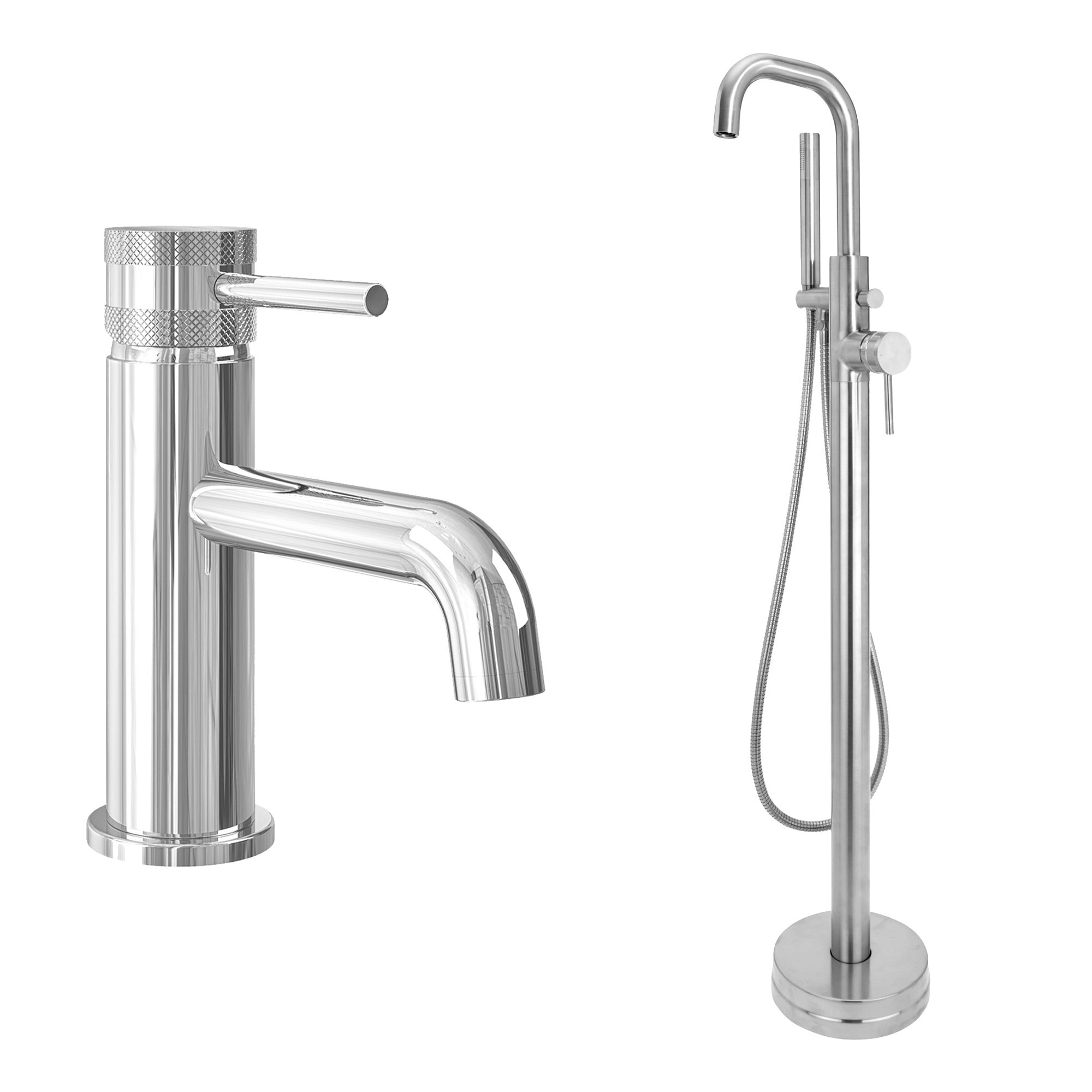 Chrome Basin Mixer and Freestanding Bath Shower Mixer Tap with Handset - Dual Handle Options