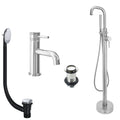 Chrome Basin Mixer and Freestanding Bath Shower Mixer Tap with Handset and Unslotted Basin and Bath Waste