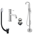 Chrome Basin Mixer and Freestanding Bath Shower Mixer Tap with Handset and Slotted Basin and Bath Waste