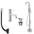 Chrome Basin Mixer and Freestanding Bath Shower Mixer Tap with Handset and Universal Basin and Bath Waste