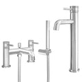 Chrome Tall Basin Mixer Tap and Bath Shower Mixer with Handset - Dual Handle Options