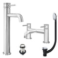 Chrome Tall Basin Mixer Tap and Bath Filler with Unslotted Basin and Bath Waste - Dual Handle Options