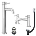 Chrome Tall Basin Mixer Tap and Bath Filler with Slotted Basin and Bath Waste - Dual Handle Options