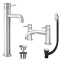 Chrome Tall Basin Mixer Tap and Bath Filler with Universal Basin and Bath Waste - Dual Handle Options