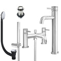 Chrome Tall Basin Mixer Tap and Bath Shower Mixer with Unslotted Basin and Bath Waste - Dual Handle Options