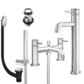 Chrome Tall Basin Mixer Tap and Bath Shower Mixer with Slotted Basin and Bath Waste - Dual Handle Options