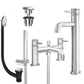 Chrome Tall Basin Mixer Tap and Bath Shower Mixer with Universal Basin and Bath Waste - Dual Handle Options