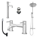 Chrome Tall Basin Mixer Tap, Bath Filler and Rigid Riser Shower with Slotted Basin and Bath Waste