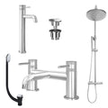 Chrome Tall Basin Mixer Tap, Bath Filler and Rigid Riser Shower with Universal Basin and Bath Waste