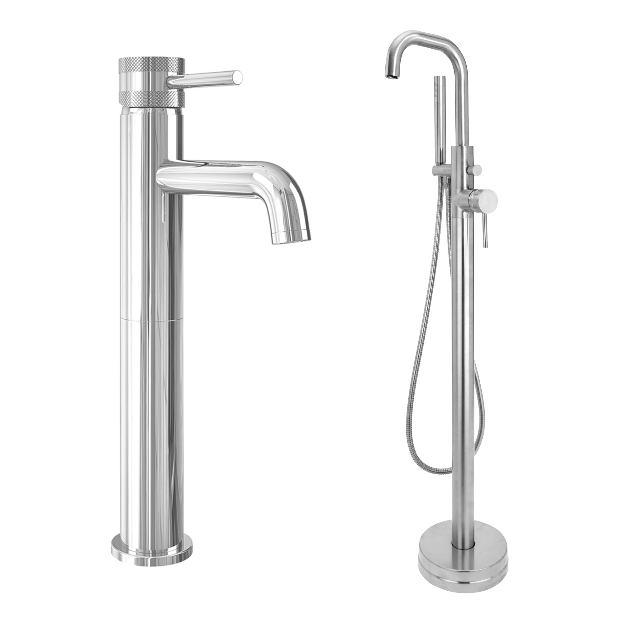 Chrome Tall Basin Mixer Tap and Freestanding Bath Shower Mixer Tap with Handset - Dual Handle Options