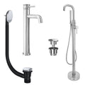 Chrome Tall Basin Mixer Tap and Freestanding Bath Shower Mixer Tap with Handset and Universal Basin and Bath Waste