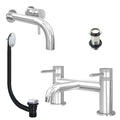 Chrome Wall Mounted Basin Mixer Tap and Bath Filler with Unslotted Basin and Bath Waste - Dual Handle Options