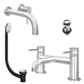 Chrome Wall Mounted Basin Mixer Tap and Bath Filler with Slotted Basin and Bath Waste - Dual Handle Options