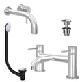 Chrome Wall Mounted Basin Mixer Tap and Bath Filler with Universal Basin and Bath Waste - Dual Handle Options