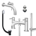Chrome Wall Mounted Basin Mixer Tap and Bath Shower Mixer with Unslotted Basin and Bath Waste - Dual Handle Options