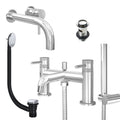 Chrome Wall Mounted Basin Mixer Tap and Bath Shower Mixer with Slotted Basin and Bath Waste - Dual Handle Options