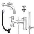 Chrome Wall Mounted Basin Mixer Tap and Bath Shower Mixer with Universal Basin and Bath Waste - Dual Handle Options