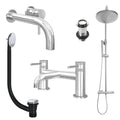 Chrome Wall Mounted Basin Mixer Tap, Bath Filler and Rigid Riser Shower with Unslotted Basin and Bath Waste