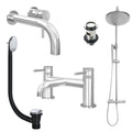 Chrome Wall Mounted Basin Mixer Tap, Bath Filler and Rigid Riser Shower with Slotted Basin and Bath Waste
