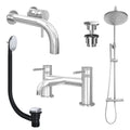 Chrome Wall Mounted Basin Mixer Tap, Bath Filler and Rigid Riser Shower with Universal Basin and Bath Waste
