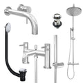 Chrome Wall Mounted Basin Mixer Tap, Bath Shower Mixer and Rigid Riser Shower with Slotted Basin and Bath Waste