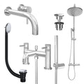 Chrome Wall Mounted Basin Mixer Tap, Bath Shower Mixer and Rigid Riser Shower with Universal Basin and Bath Waste