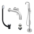 Chrome Wall Mounted Basin Mixer Tap and Freestanding Bath Shower Mixer Tap with Handset and Unslotted Basin and Bath Waste