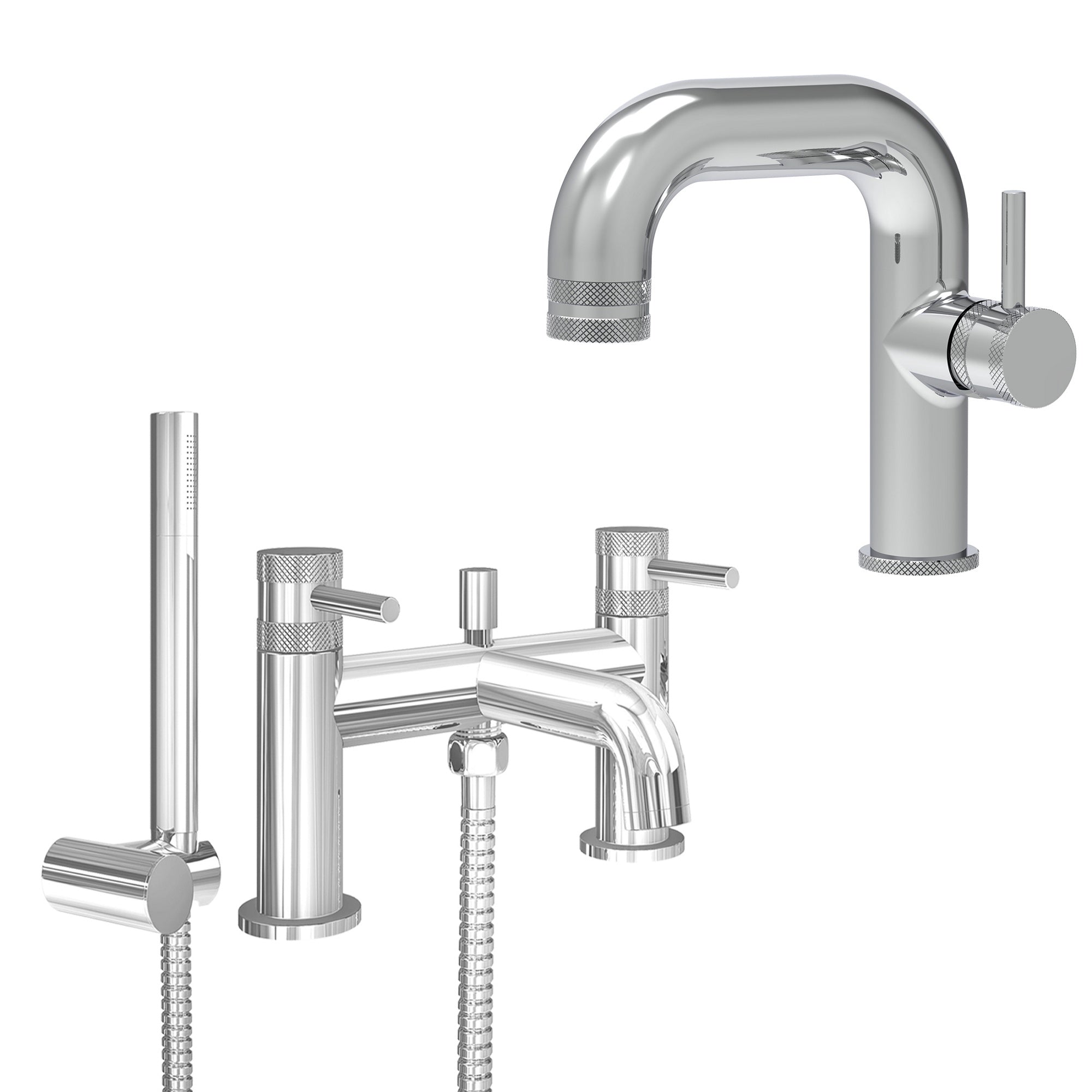 Chrome Side Lever Basin Mixer Tap and Bath Shower Mixer with Handset - Dual Handle Options