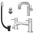 Chrome Side Lever Basin Mixer Tap and Bath Filler with Slotted Basin and Bath Waste - Dual Handle Options