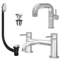Chrome Side Lever Basin Mixer Tap and Bath Filler with Universal Basin and Bath Waste - Dual Handle Options