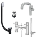 Chrome Side Lever Basin Mixer Tap and Bath Shower Mixer with Unslotted Basin and Bath Waste - Dual Handle Options