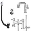 Chrome Side Lever Basin Mixer Tap and Bath Shower Mixer with Slotted Basin and Bath Waste - Dual Handle Options