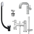 Chrome Side Lever Basin Mixer Tap and Bath Shower Mixer with Universal Basin and Bath Waste - Dual Handle Options