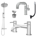 Chrome Side Lever Basin Mixer Tap, Bath Filler and Rigid Riser Shower with Universal Basin and Bath Waste