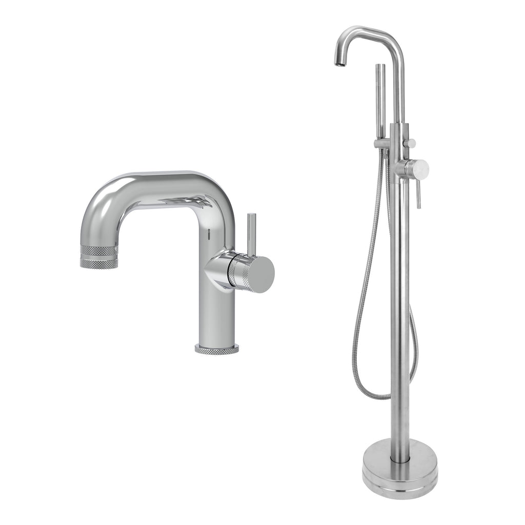 Chrome Side Lever Basin Mixer Tap and Freestanding Bath Shower Mixer Tap with Handset - Dual Handle Options