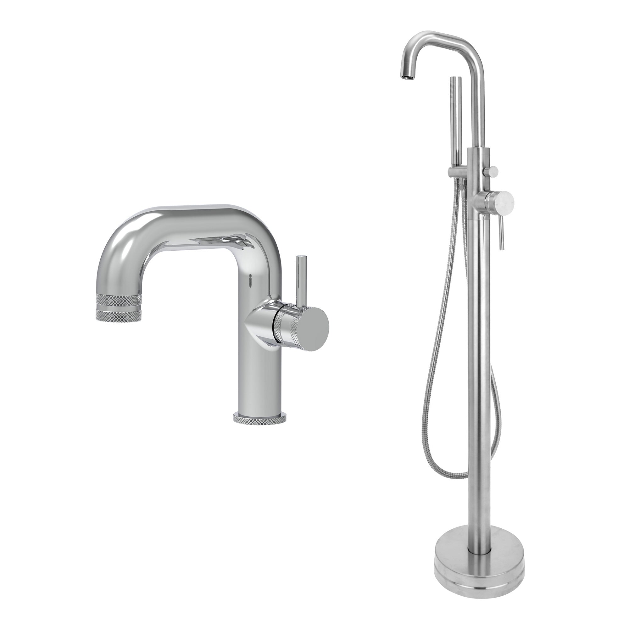 Chrome Side Lever Basin Mixer Tap and Freestanding Bath Shower Mixer Tap with Handset - Dual Handle Options