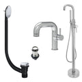 Chrome Side Lever Basin Mixer Tap and Freestanding Bath Shower Mixer Tap with Handset and Unslotted Basin and Bath Waste