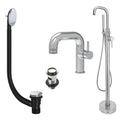 Chrome Side Lever Basin Mixer Tap and Freestanding Bath Shower Mixer Tap with Handset and Slotted Basin and Bath Waste