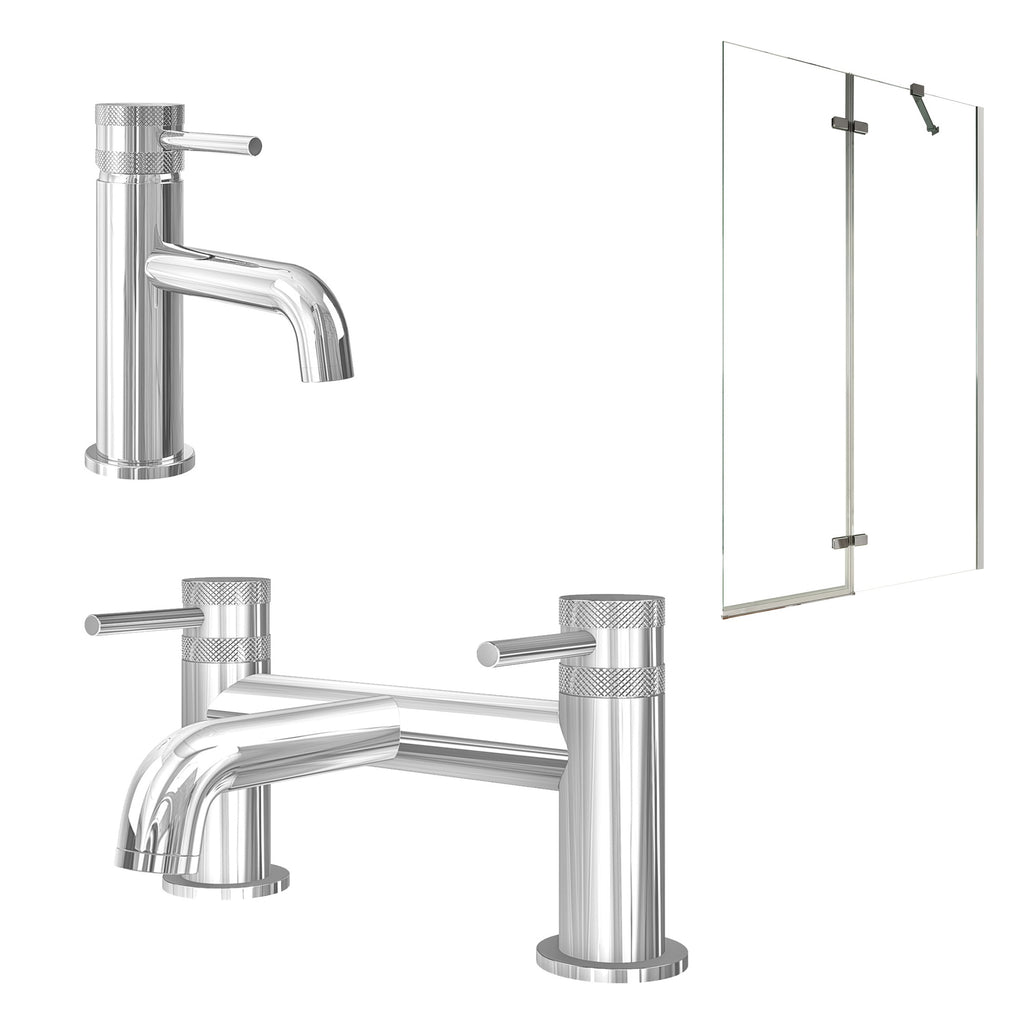Chrome Basin Mixer Tap with Bath Filler and Pivot Bath Screen