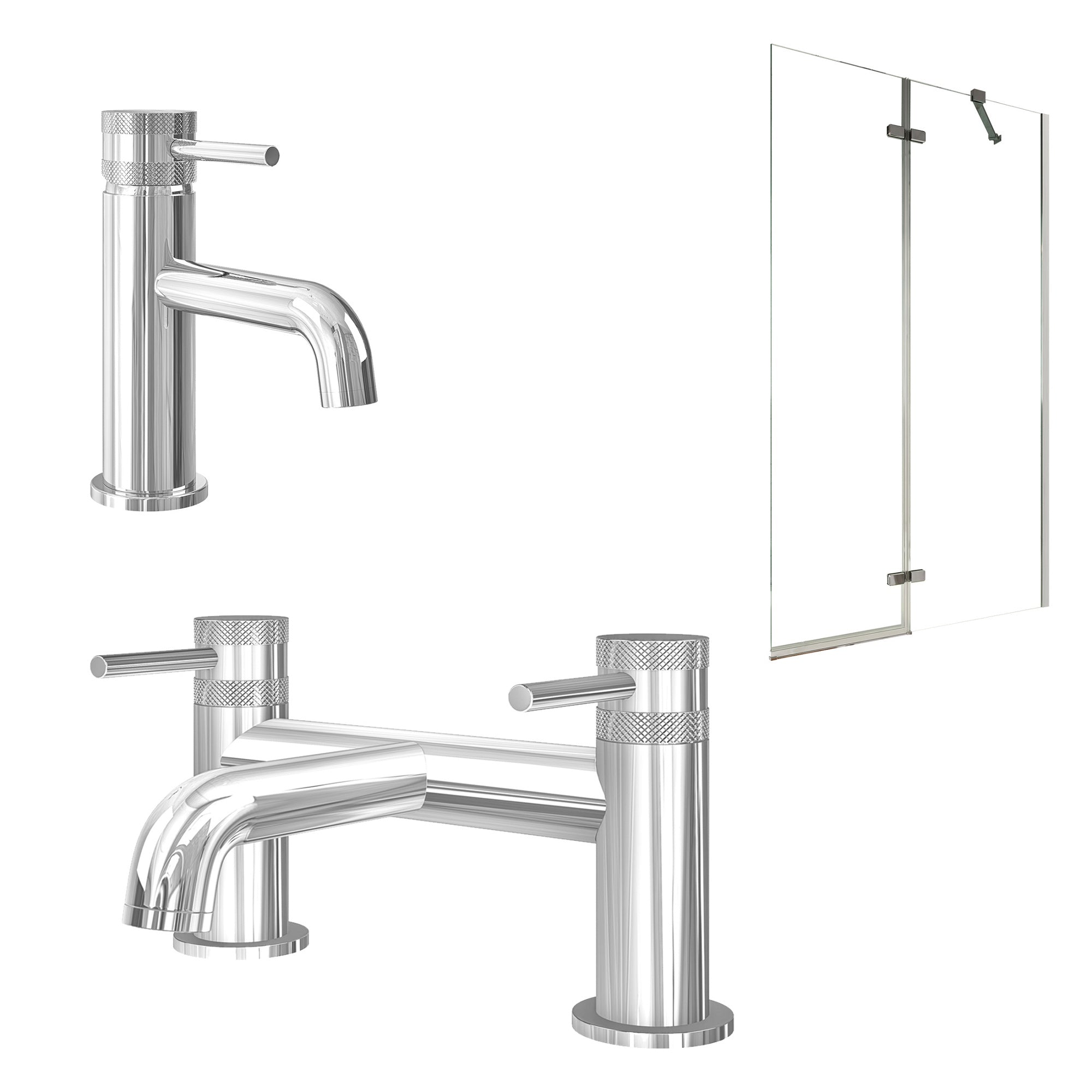 Chrome Basin Mixer Tap with Bath Filler and Pivot Bath Screen