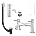 Chrome Basin Mixer Tap, Bath Filler with Unslotted Basin and Bath Waste and Pivot Bath Screen