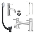 Chrome Basin Mixer Tap, Bath Filler with Slotted Basin and Bath Waste and Pivot Bath Screen