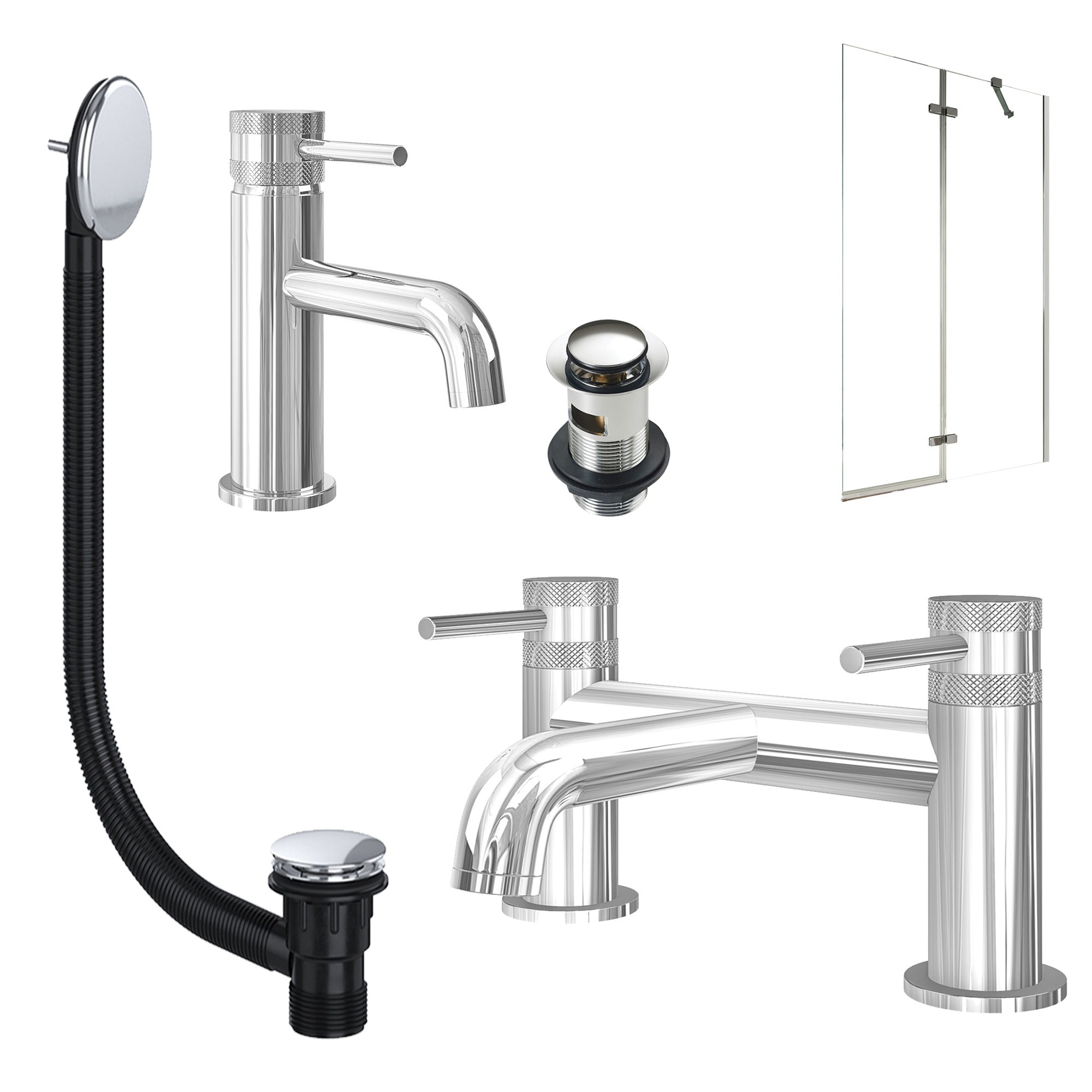 Chrome Basin Mixer Tap, Bath Filler with Slotted Basin and Bath Waste and Pivot Bath Screen