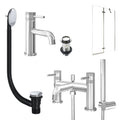 Chrome Basin Mixer Tap, Bath Shower Mixer with Unslotted Basin and Bath Waste and Pivot Bath Screen