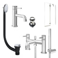 Chrome Basin Mixer Tap, Bath Shower Mixer with Slotted Basin and Bath Waste and Pivot Bath Screen