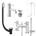 Chrome Basin Mixer Tap, Bath Shower Mixer with Universal Basin and Bath Waste and Pivot Bath Screen