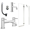 Chrome Basin Mixer Tap, Bath Filler and Rigid Shower with Slotted Basin and Bath Waste and Pivot Bath Screen