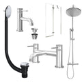 Chrome Basin Mixer Tap, Bath Filler and Rigid Shower with Universal Basin and Bath Waste and Pivot Bath Screen